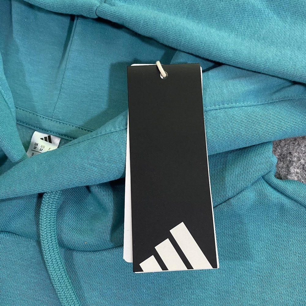 Adidas 3D Retro 70s Striped Logo Hoodie Mens Small Powder Teal Disco Groovy NWT - Picture 7 of 16
